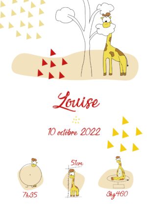 Affiche de naissance personnalisée Girafe