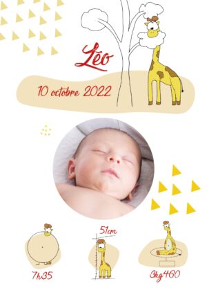 Affiche de naissance personnalisée Girafe