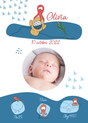 Affiche de naissance personnalisée Poulpe